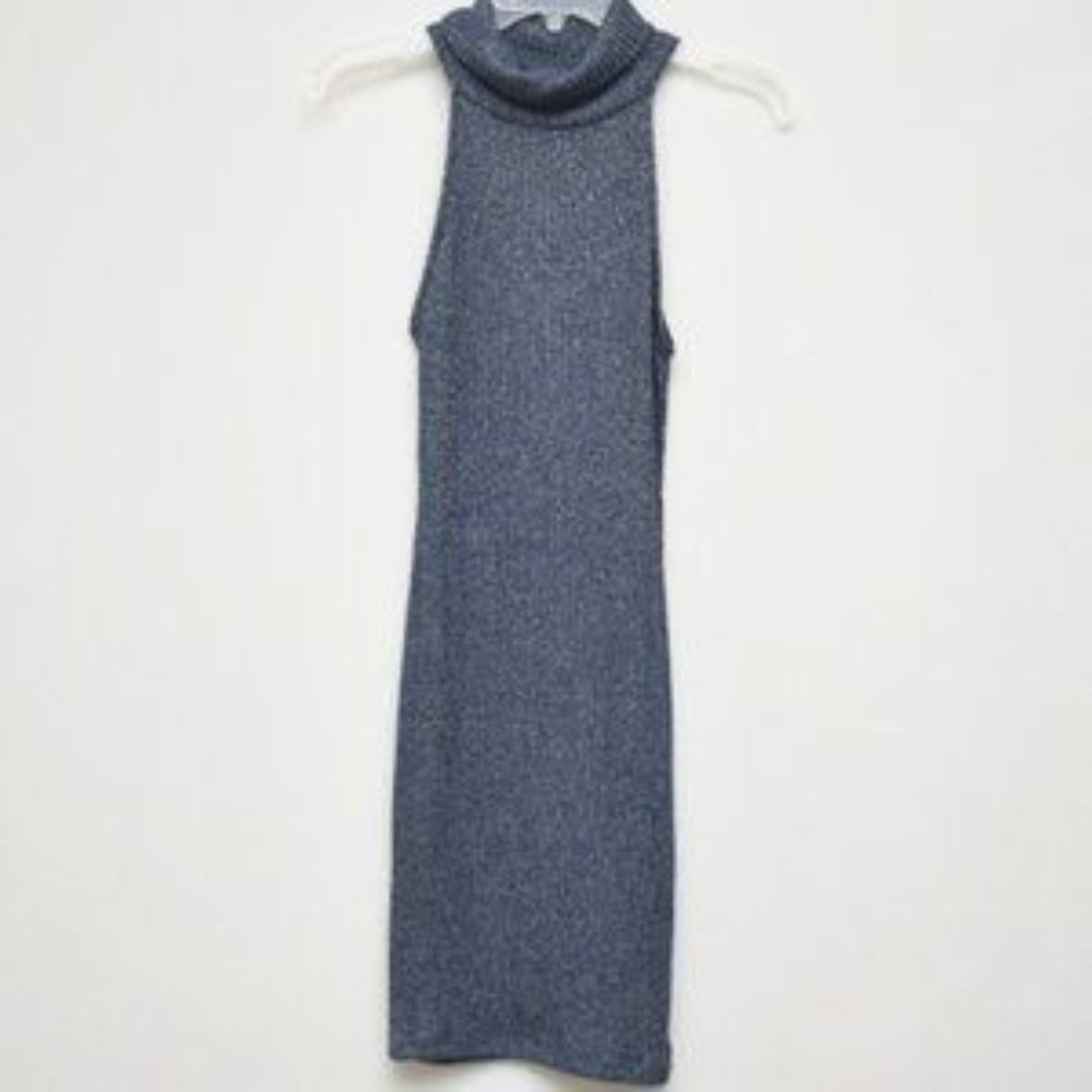 TOPSHOP High Collar Navy Sleeveless Knit Dress